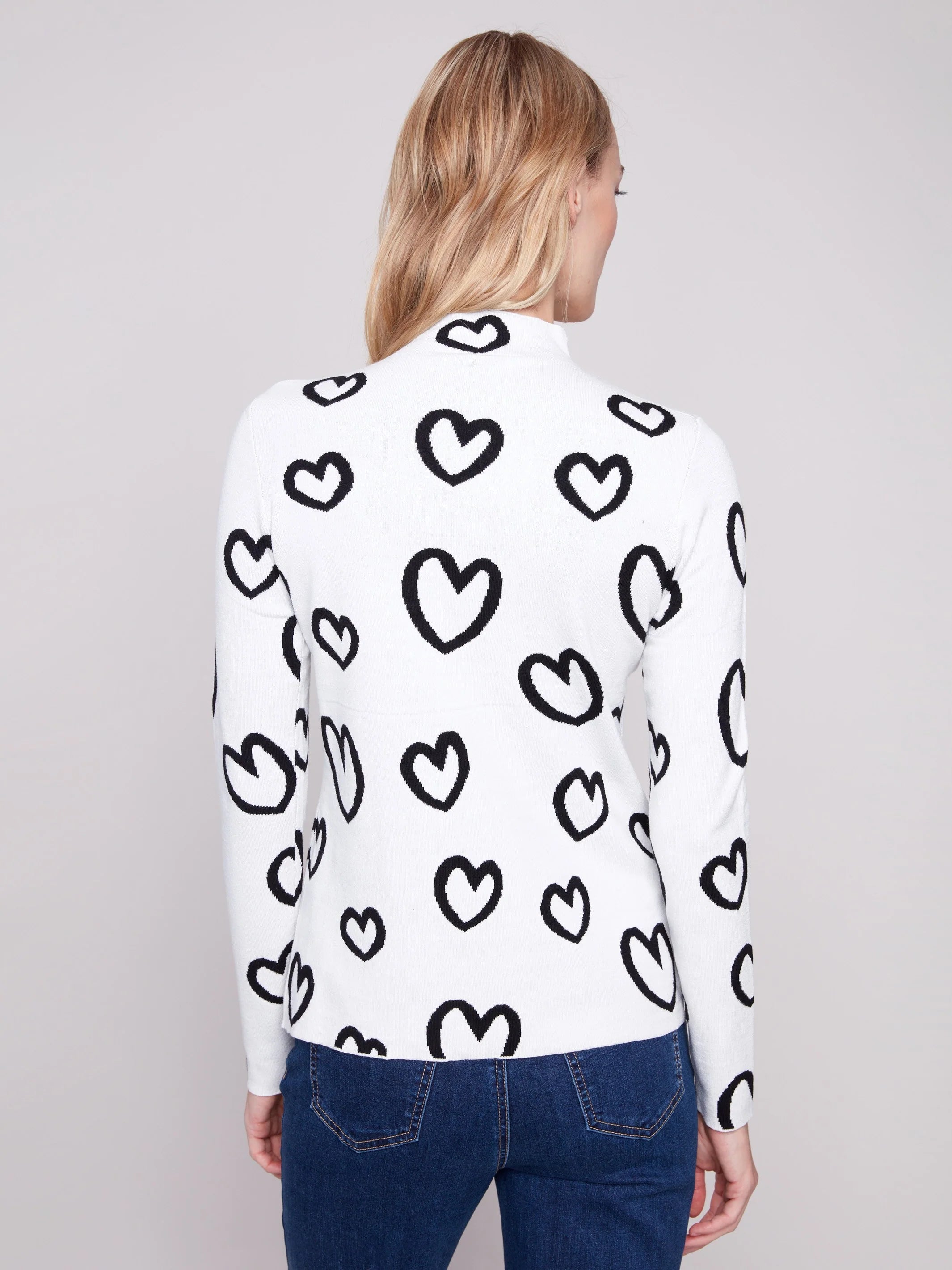 Reversible Mock Neck Sweater - Hearts