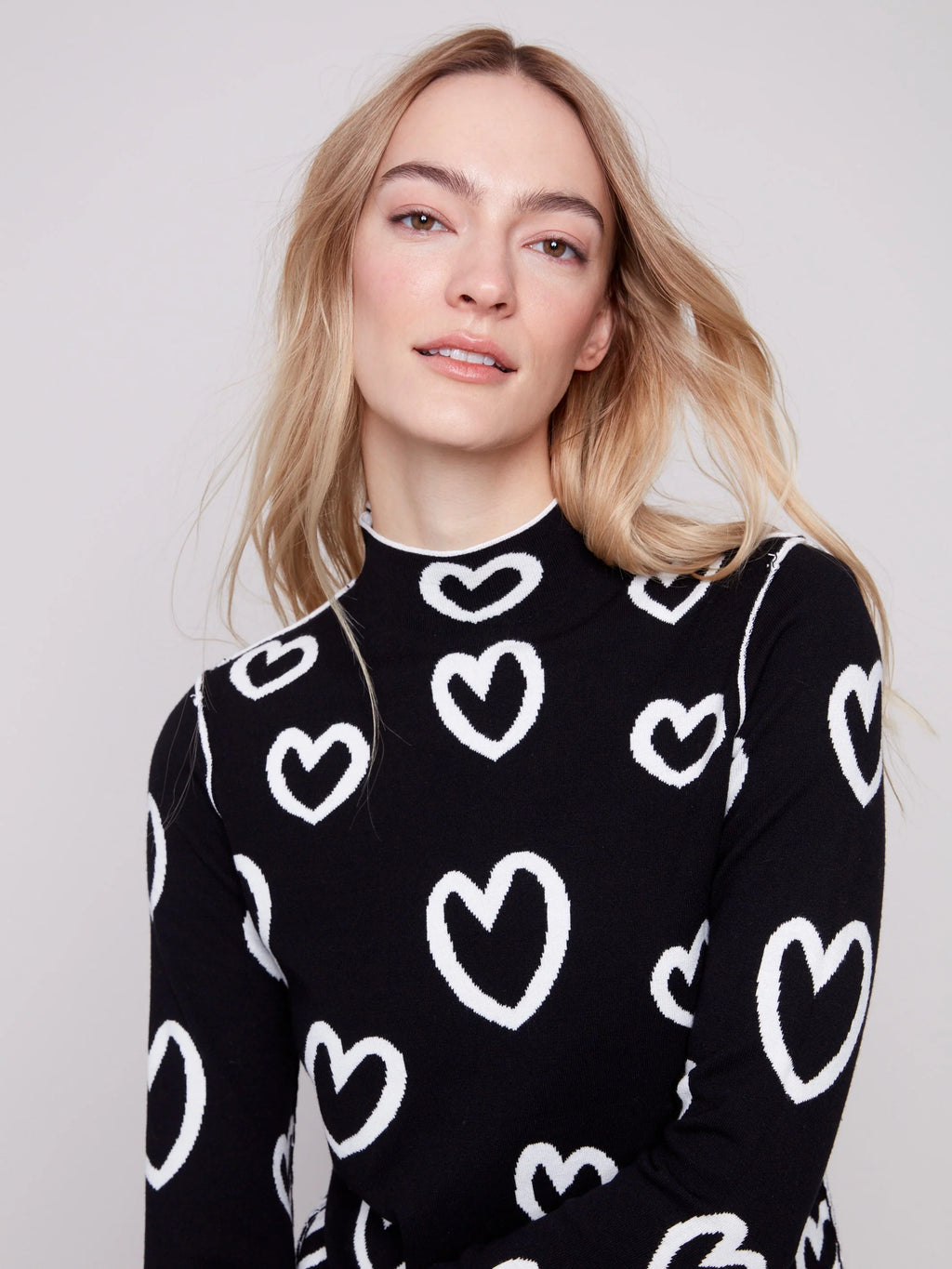 Reversible Mock Neck Sweater - Hearts