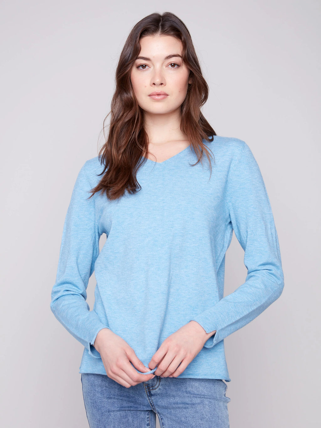 Basic V-Neck Sweater - Heather Oxford