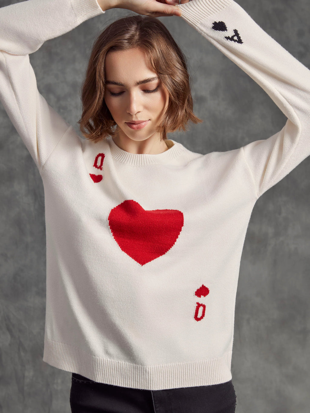 Jacquard Plush Knit Crew Neck Sweater - Queen