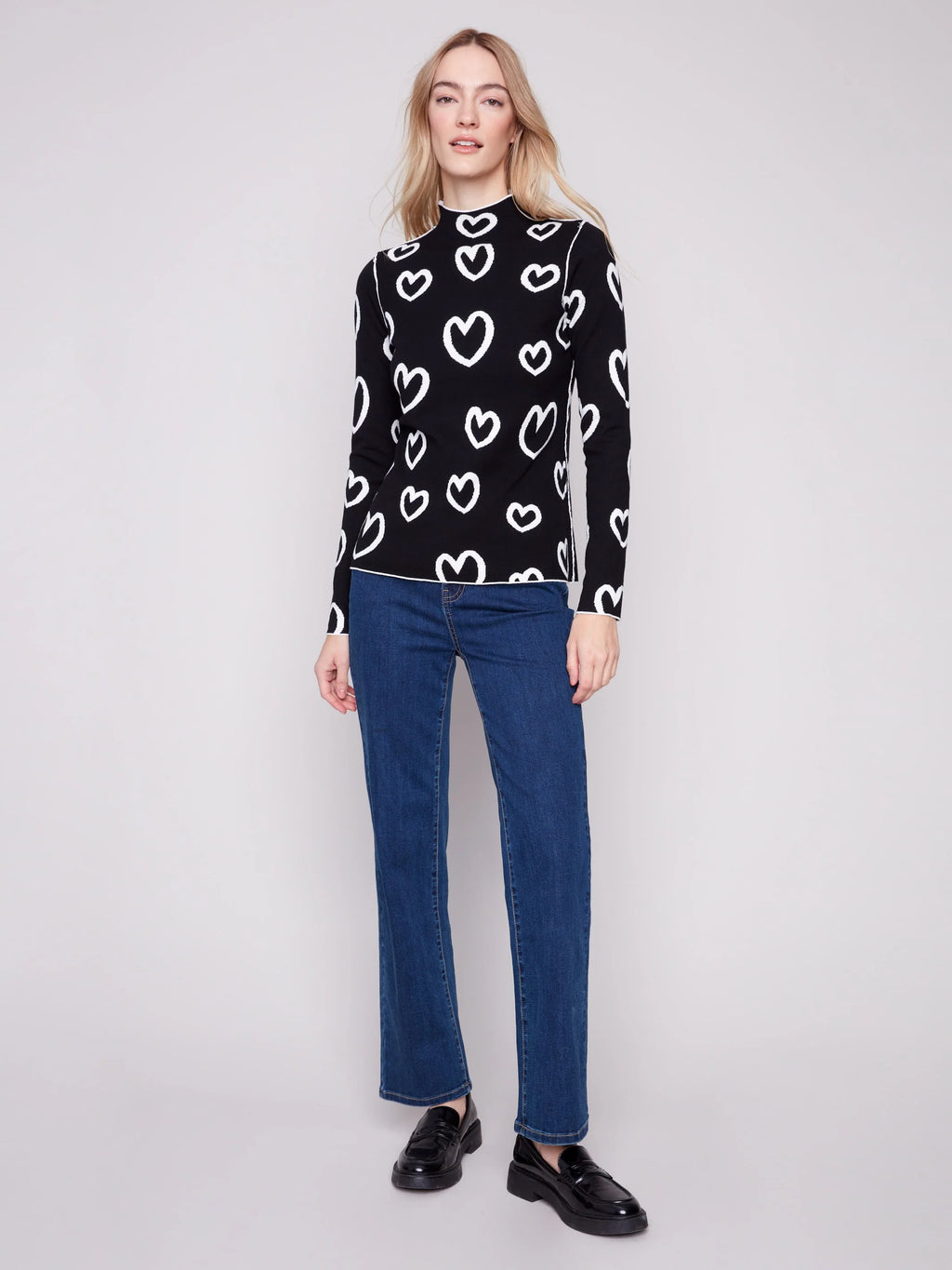 Reversible Mock Neck Sweater - Hearts