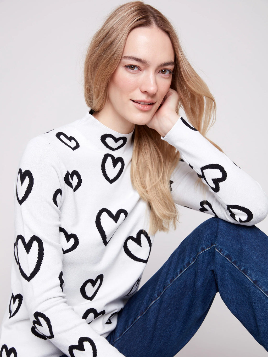 Reversible Mock Neck Sweater - Hearts