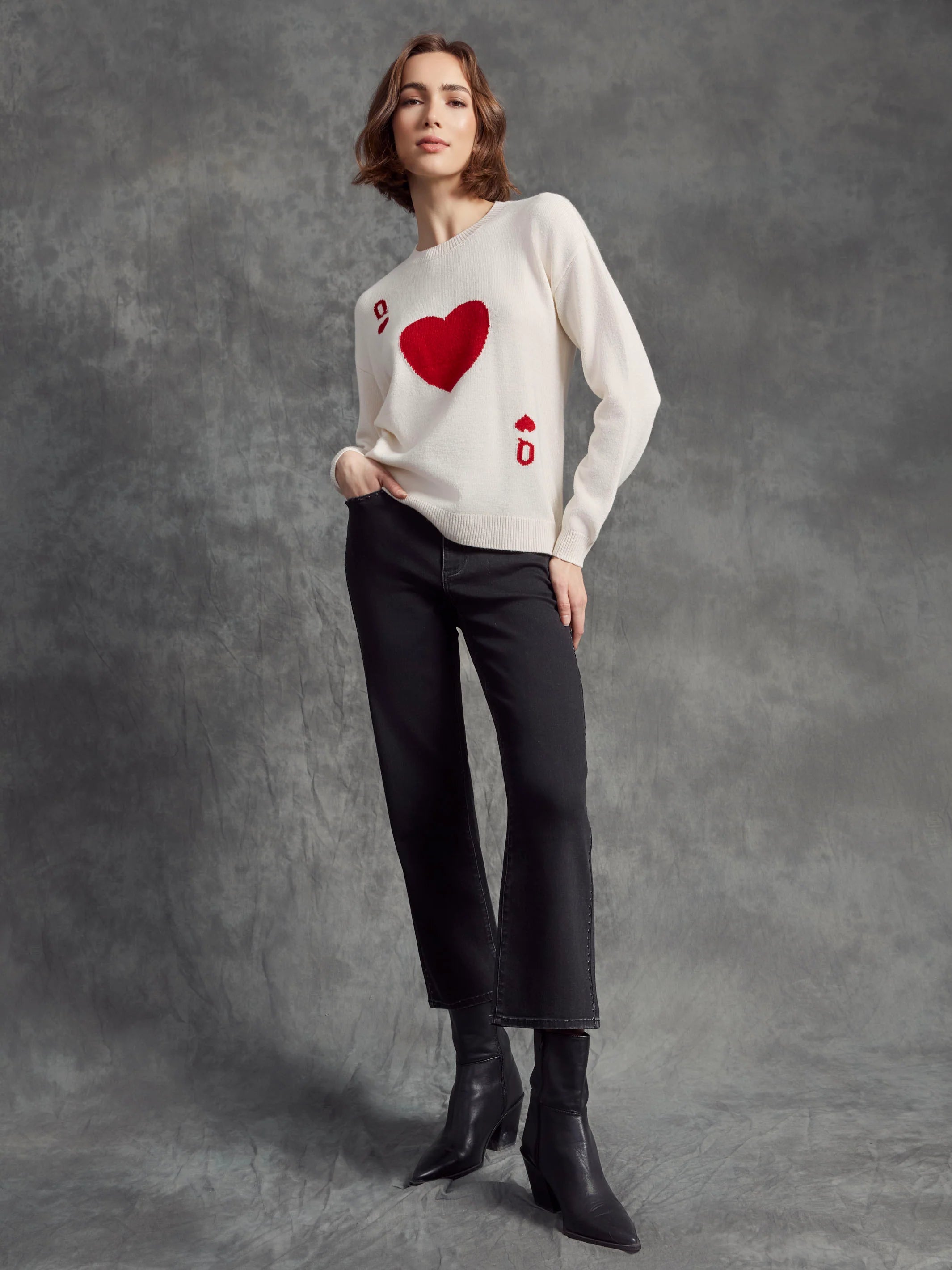 Jacquard Plush Knit Crew Neck Sweater - Queen