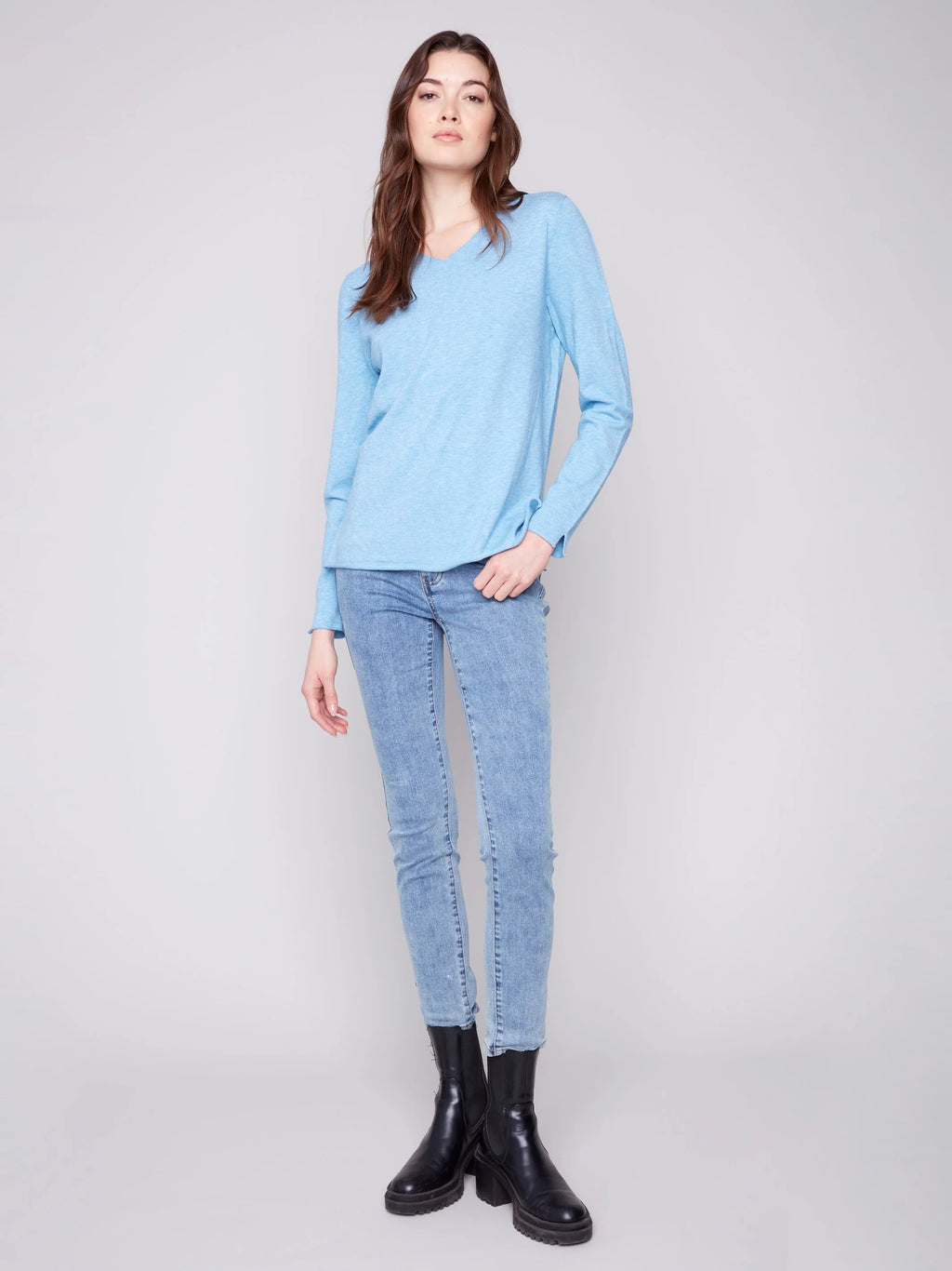 Basic V-Neck Sweater - Heather Oxford