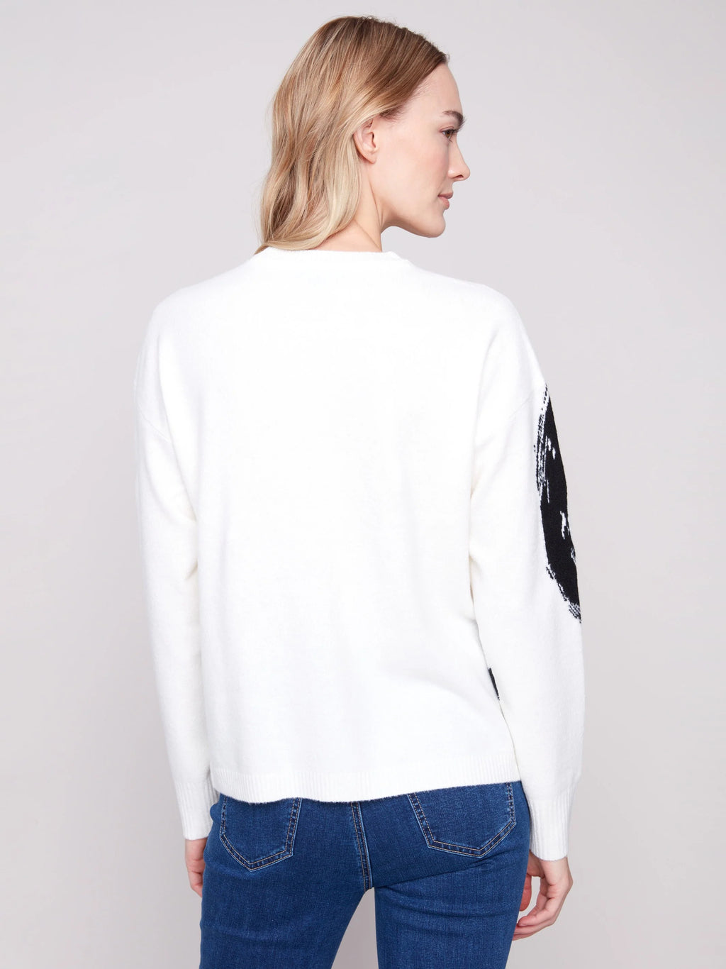 Placed Jacquard Crew Neck Sweater - Ecru