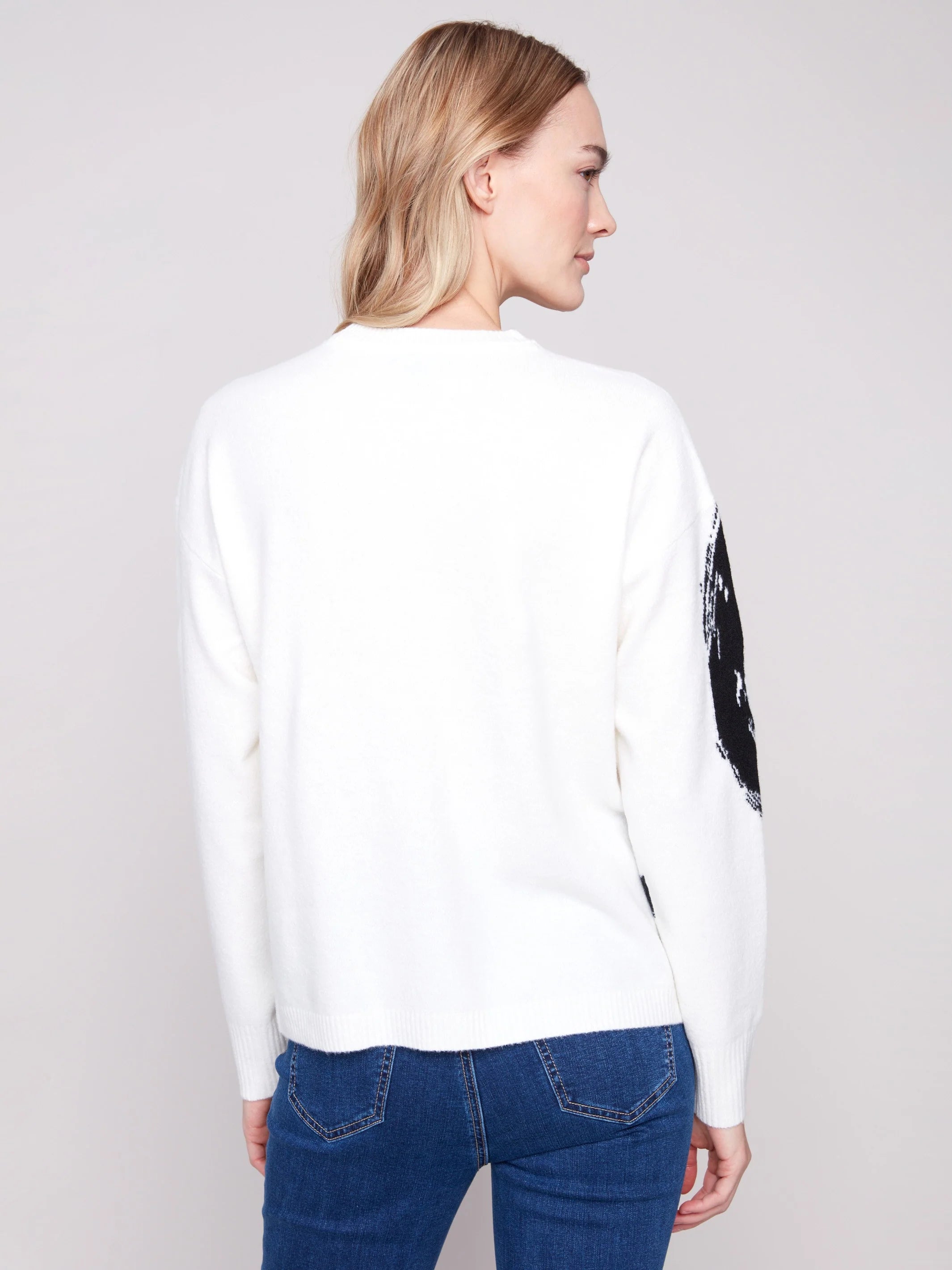Placed Jacquard Crew Neck Sweater - Ecru