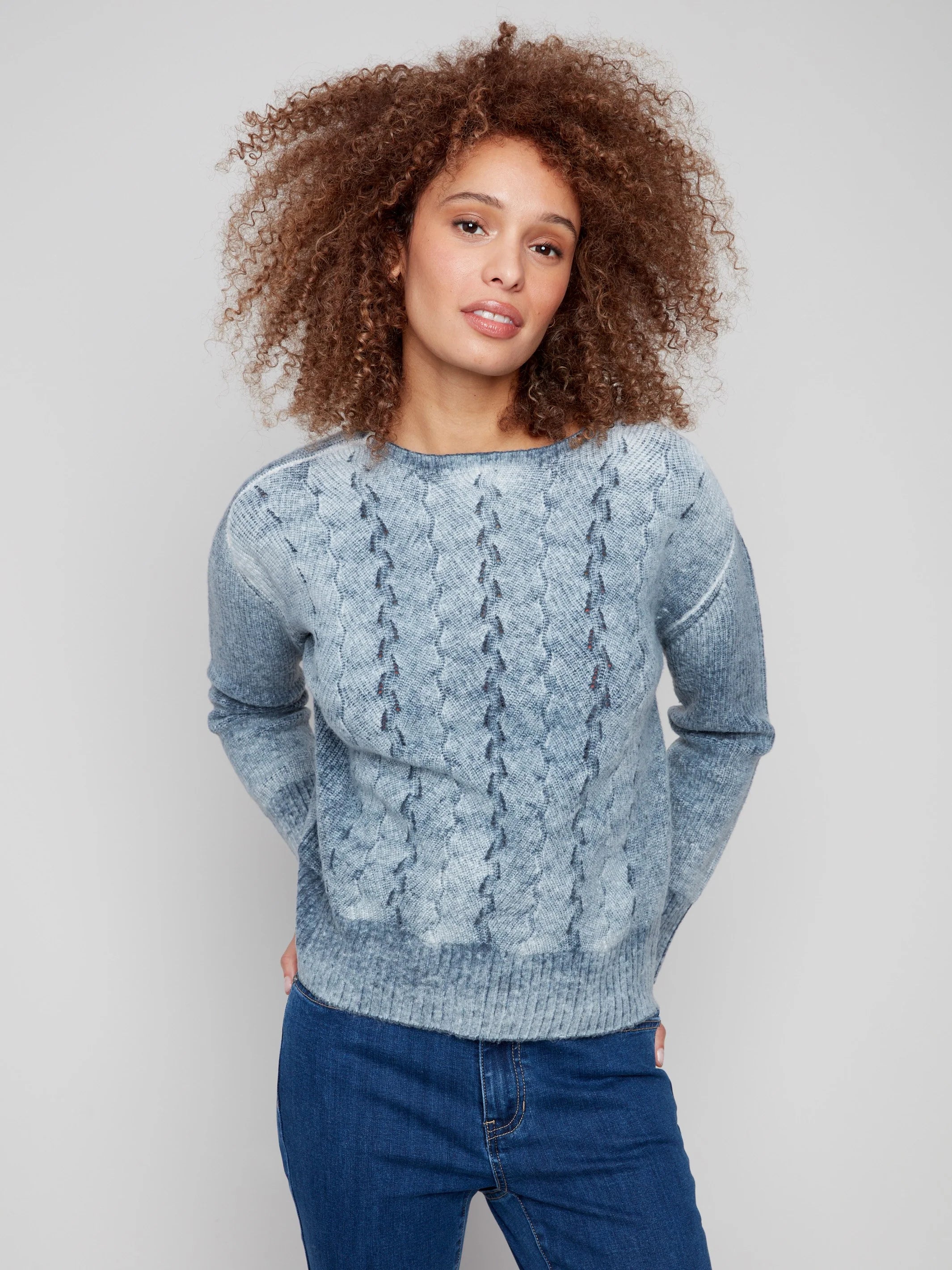Fancy Stitch Crew Neck Sweater - Denim