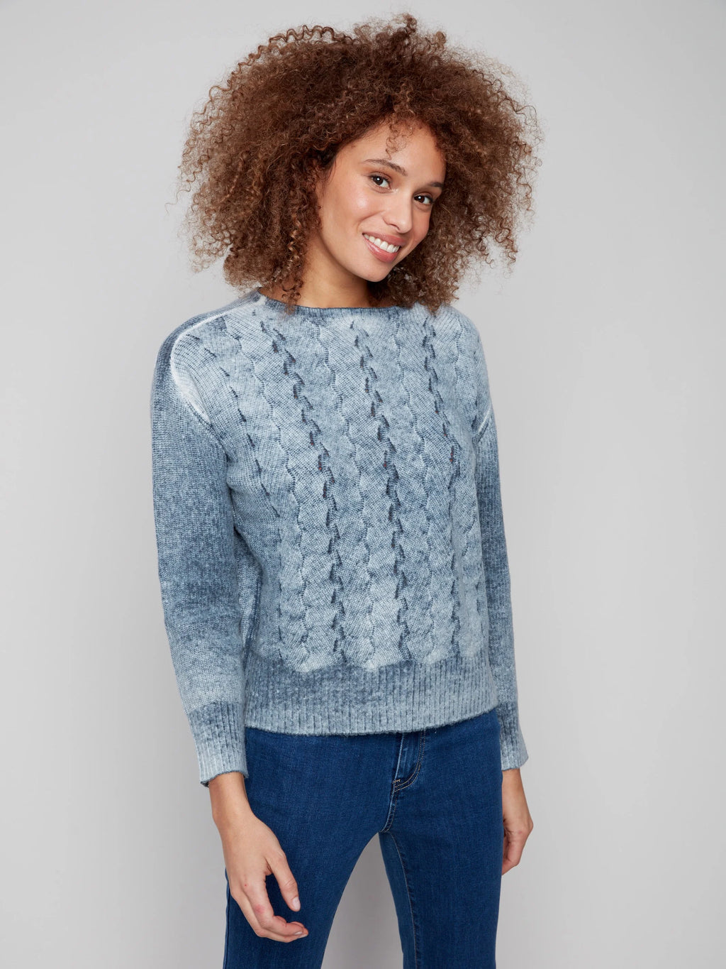 Fancy Stitch Crew Neck Sweater - Denim
