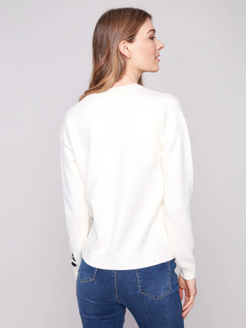 Jacquard Plush Knit Crew Neck Sweater - Queen