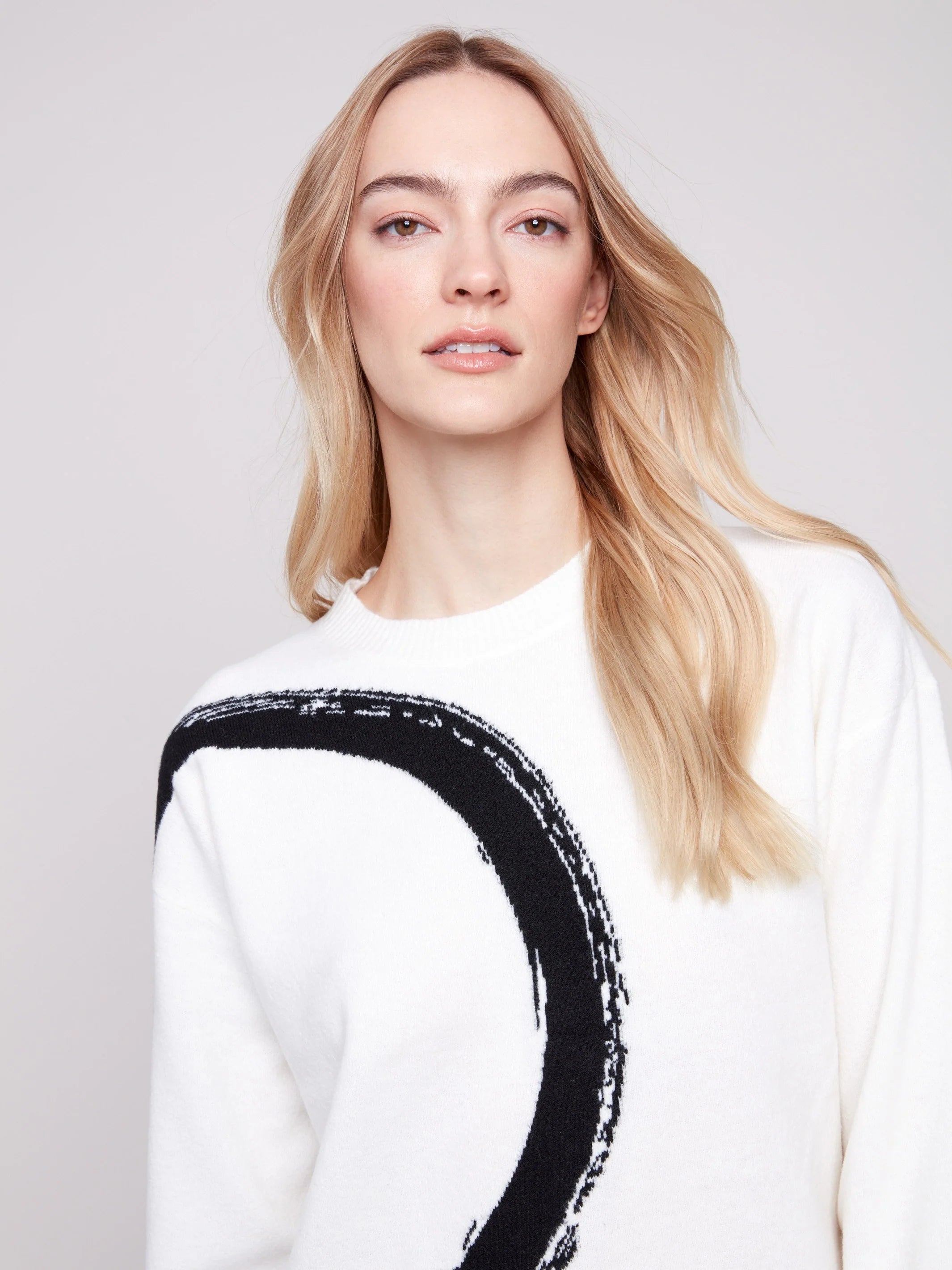 Placed Jacquard Crew Neck Sweater - Ecru