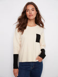 Crew Neck Sweater With Contrast Details - Ecru