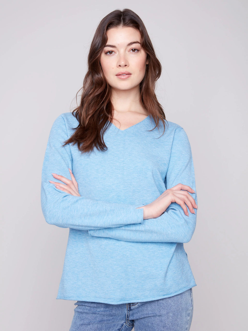 Basic V-Neck Sweater - Heather Oxford