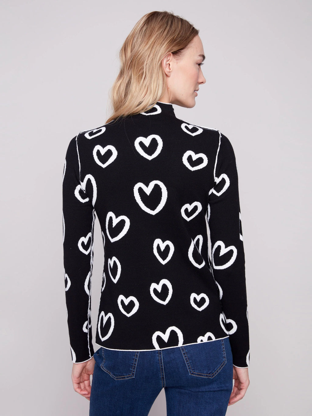 Reversible Mock Neck Sweater - Hearts