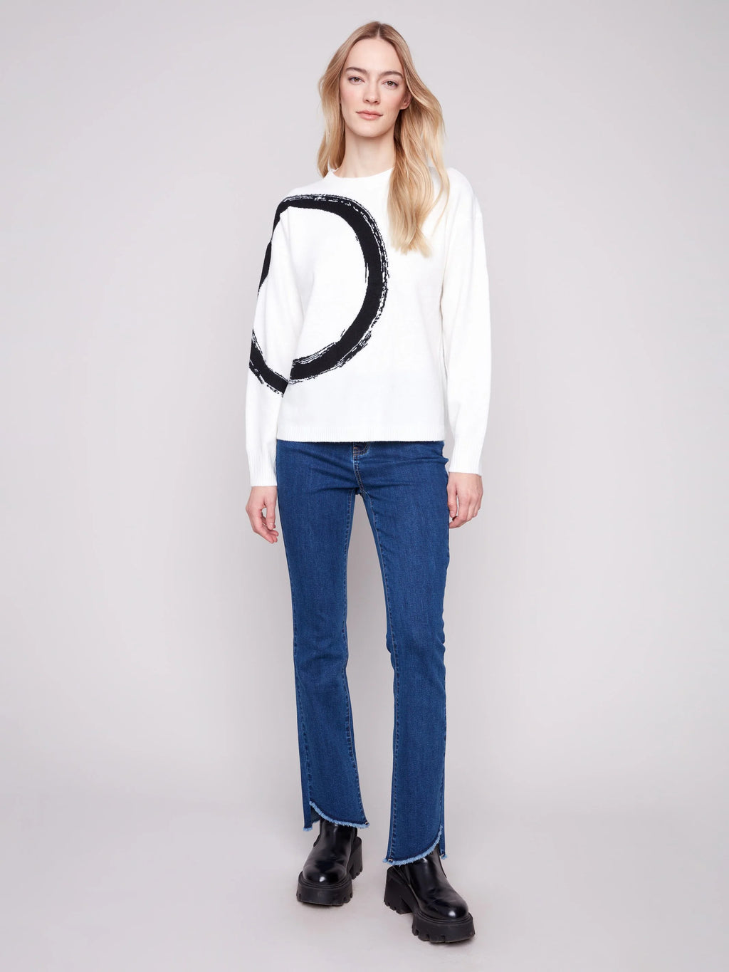 Placed Jacquard Crew Neck Sweater - Ecru