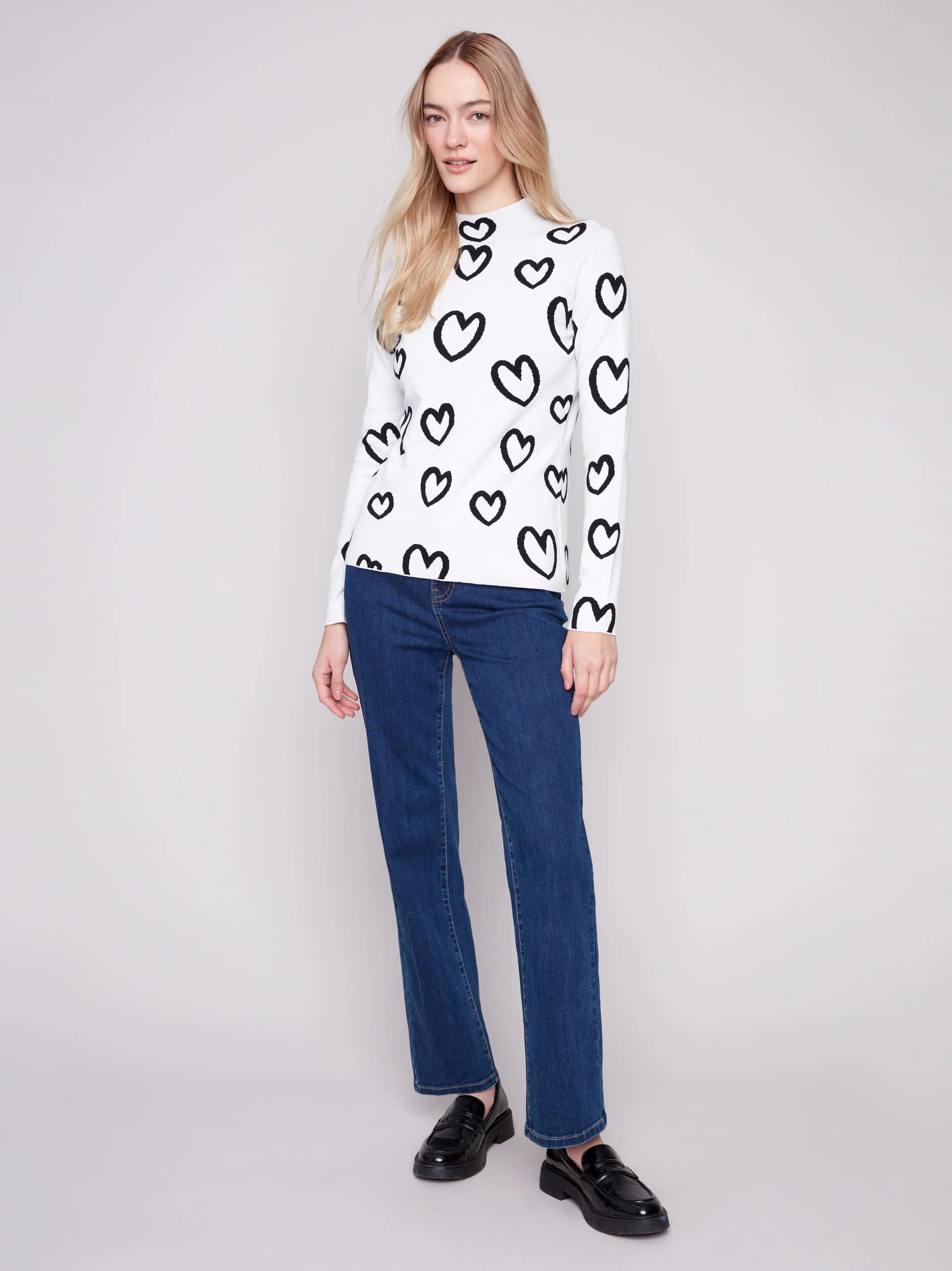 Reversible Mock Neck Sweater - Hearts